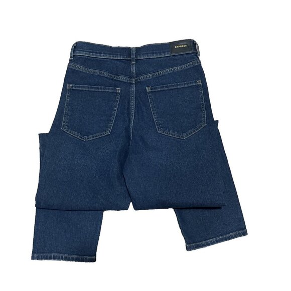 Express Women's Super Slim High Rise 2R Distressed Dark Blue Denim Jeans - Picture 5 of 6